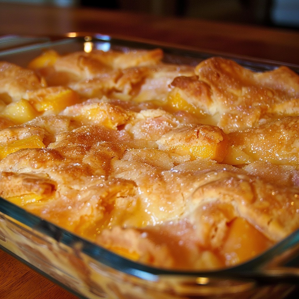 vintage oven-baked peach cobbler